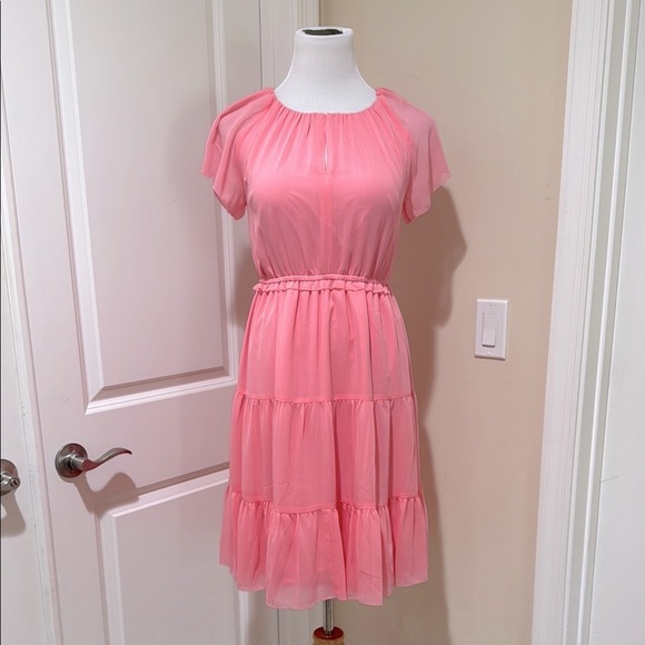 NWT Ann Taylor Candy Pink Fairy Twirl Tiered Split Neck A Line Dress Size XS - Picture 1 of 9